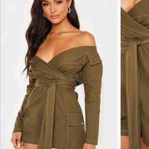 khaki belted romper